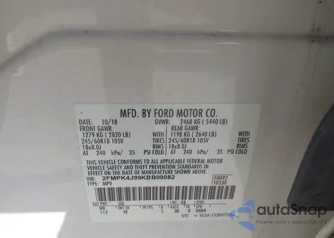 2019 Ford Edge Sel z USA, uszkodzony, nr VIN 2FMPK4J99KBB09082